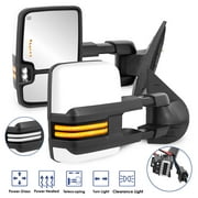 MOSTPLUS Pair White Painted Tow Mirrors Switchback for 2003-2007 Chevy Silverado GMC Sierra